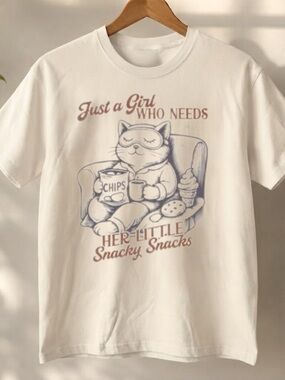 OFF-WHITE Cat Graphic Tee with Snack Illustration